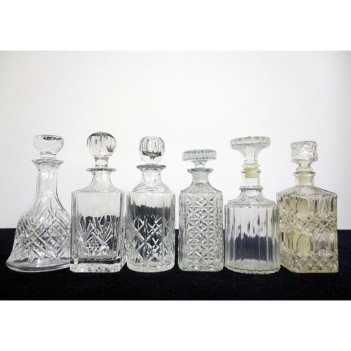 5 - Six various Moulded and Cut Glass Decanters with stoppers - 1 sl chipped