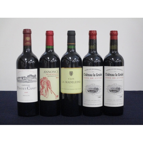 80 - 1 bt Ch. Pontet-Canet 2006 Pauillac Grand Cru Classé i.n 1 bt Annonce de Bélair-Monange 2016 St-Émil... 