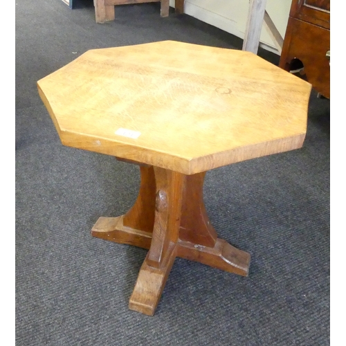 121 - A MOUSEMAN OCTAGONAL OCCASIONAL TABLE, ADZED TOP, STAINED