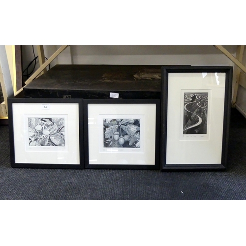 14 - A PAIR OF BLACK & WHITE PRINTS - LEE WRIGHT, AND ANOTHER ENTITLED 'BROWN TROUT RISING'