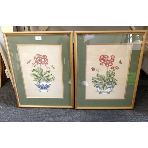 20 - A PAIR OF COLOURED PRINTS - FLOWERS WITH BUTTERFLIES