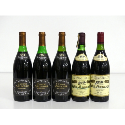 59 - 2 bts Conde Valdemar Rioja Gran Reserva 1984 us, ms 1 bt Conde Valdemar Rioja Gran Reserva 1989 us 1... 