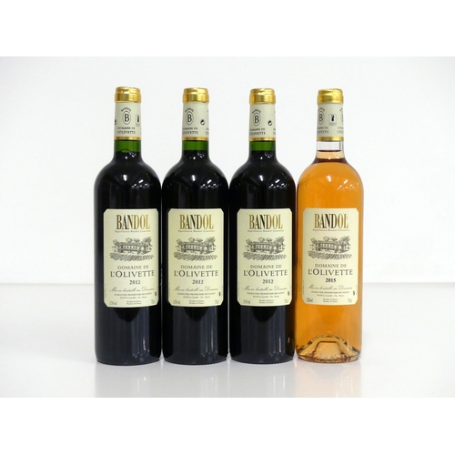 673 - 3 bts Dom de L'Olivette Bandol (rouge) 2012 1 bt Dom de L'Olivette Bandol (rosé) 2015 Above 4 bottle... 