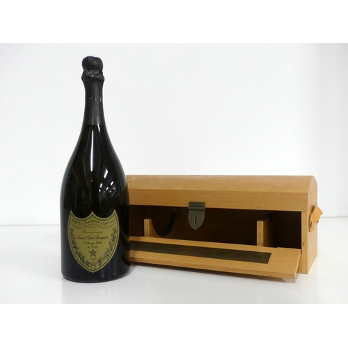 124 - 1 Jeroboam Dom Pérignon 1993 N° 798 owc - polished wooden presentation case  35mm below base of foil