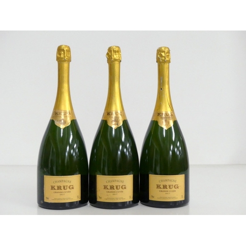 137 - 3 magnums Krug Grande Cuvée Brut Champagne NV sl stl, sl ntl, vsl damage to  edge of foil