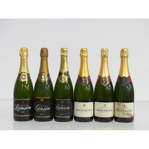 139 - 3 bts Lanson Black Label Brut NV bs, 2 sl cdl 3 bts Bollinger Special Cuvée Brut Champagne NV 1 bs, ... 