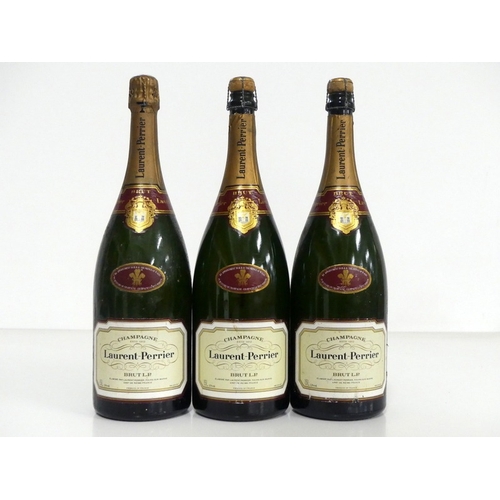 140 - 3 magnums Laurent Perrier Brut L-P NV bs, vsl cdl 2 foil tops removed