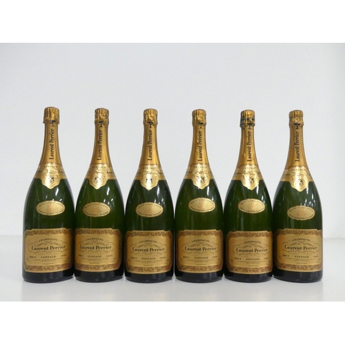 142 - 6 magnums Laurent Perrier Brut Vintage 1985 vsl bs, vsl oxidised foils