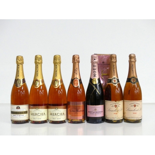 168 - 3 bts Mercier Brut Rosé Champagne NV  1 bt Nicolas Feuillatte Brut Rosé NV 1 bt Moët et Chandon Rosé... 