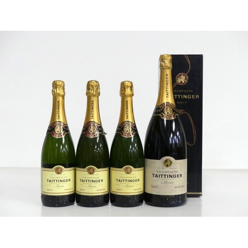 176 - 3 bts Taittinger Brut Reserve Champagne NV vsl bs, 1 sl torn neck label 1 magnum Taittinger Brut Res... 