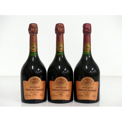 177 - 3 bts Taittinger Comtes de Champagne  Brut Rosé 1986 sl bs, sl faded labels