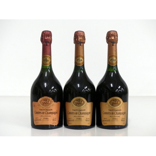 179 - 3 bts Taittinger Comtes de Champagne  Brut Rosé 1986 sl bs, sl faded labels