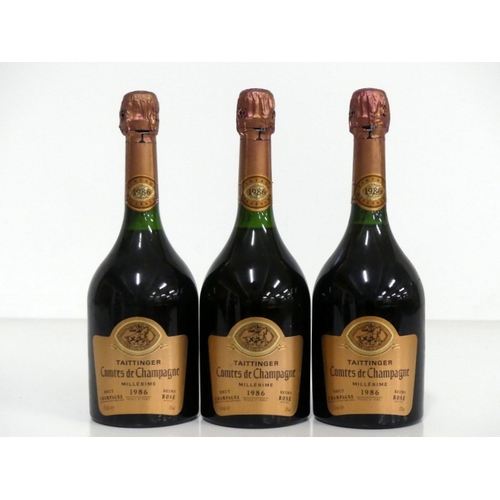 180 - 3 bts Taittinger Comtes de Champagne  Brut Rosé 1986 sl bs, sl faded labels