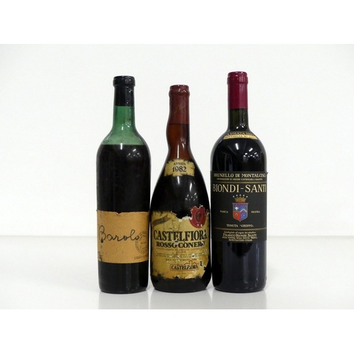 225 - 1 bt Pietro Provera 1958 Barolo lms, vsl bs 1 bt Castelfiora Rosso Cònero 1982 us, sl bs, sl cdl 1 b... 