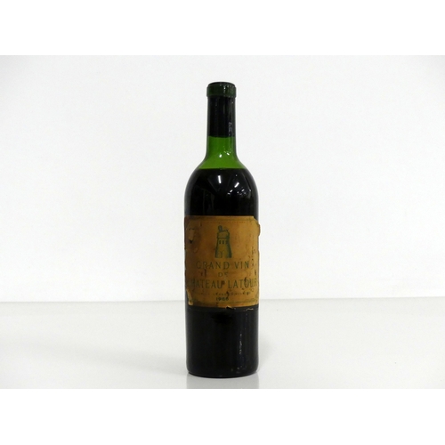 1009 - 1 bt Ch. Latour 1966 Pauillac, 1er Cru Classé, ms, stl, aged & torn label, capsule removed