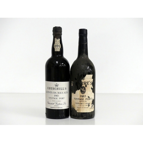 1070 - 1 bt Churchills Quinta de Agua Alta 1983 Vintage Port base of neck 1 bt Warres 1983 Vintage Port, i.... 