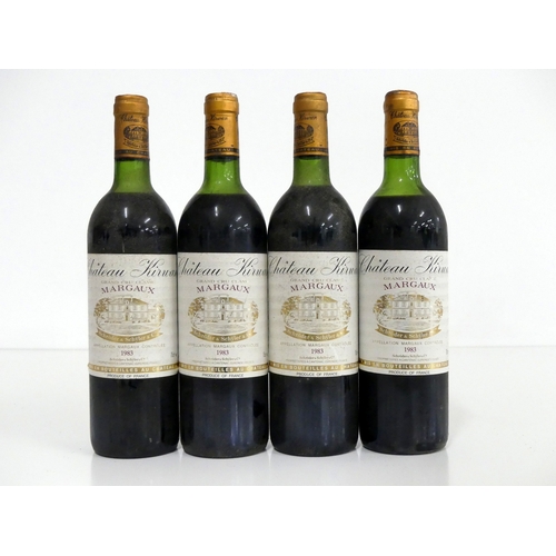 112 - 4 bts Ch. Kirwan 1983 Cantenac (Margaux) 3me Cru Classé  1 ts, 1 us/ts, 1 us, 1 ms/us,  bs, 2 sl cru... 