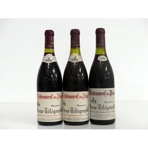 186 - 2 bts Châteauneuf du Pape 1983 Dom du Vieux Télègraphe, vts, ms/us, bs 1 bt Châteauneuf du Pape 1986... 