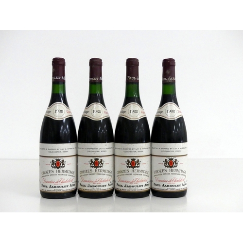 220 - 4 bts Crozes-Hermitage, Dom de Thalabert 1988 Paul Jaboulet Âiné 3 ts, 1 us, L & W shipping label, v... 