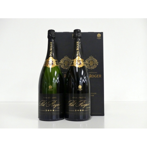 701 - 2 magnums Pol Roger Vintage Champagne 2008 oc + ind gift box