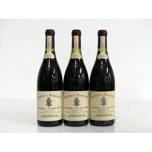 715 - 3 bts Châteauneuf du Pape, Grand Cuvée Hommage À Jacques Perrin 1994 Ch. de Beaucastel 2 i.n, 1 ms, ... 