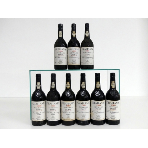 738 - 9 bts Graham's 1983 Vintage Port  Matthew Clark & Sons Import Label, base of neck or better, vsl stl... 