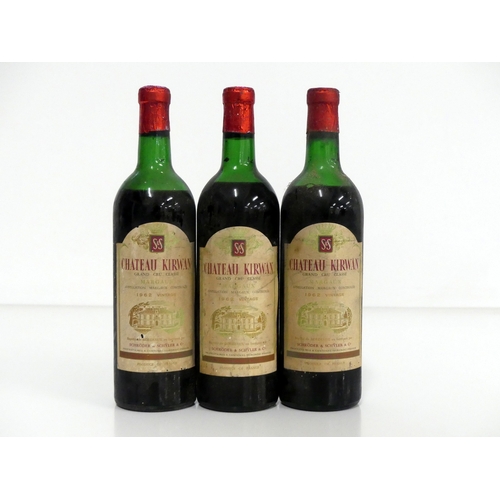 932 - 3 bts Ch. Kirwan 1962 Cantenac (Margaux) 3me Cru Classé, 2 ms, 1 lms, bs, Schroeder & Schyler bottli... 