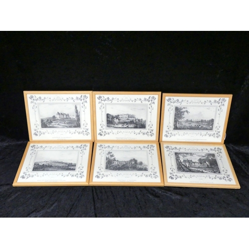 545 - A Set of 6 Framed and Glazed Black and White Prints of Ch. Lafite, Cos D'Estournel, Ch. de Beychevel... 