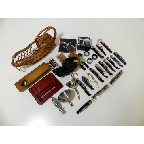 553 - Assorted Wine Accessories inc:- Corkscrews, Thermometers, Bottle Stands, Funnels, Pourers and a Wick... 