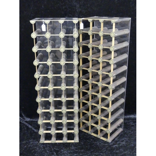 554 - Two 30 bottle (3 x 10) Wood & Metal Perspex backed Wine Racks