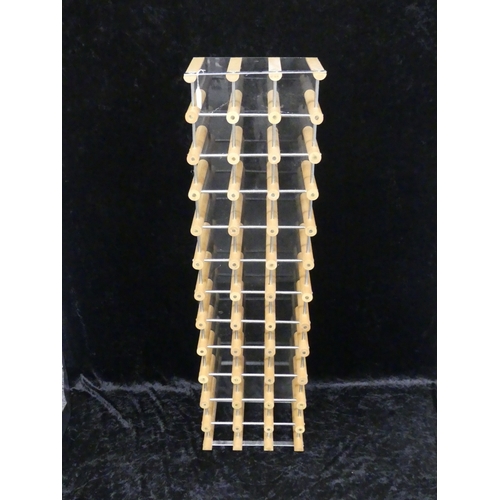 555 - A 36 bt (3 x 12) Wood & Metal Perspex Backed Wine Rack