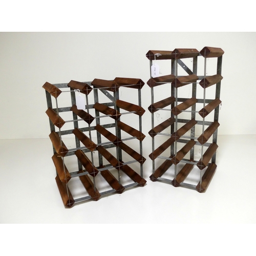 556 - A 15 bt (3 x 5) Wood & Metal Wine Rack A 12 bt (2 x 6) Wood & Metal Wine Rack Above 2 wine racks