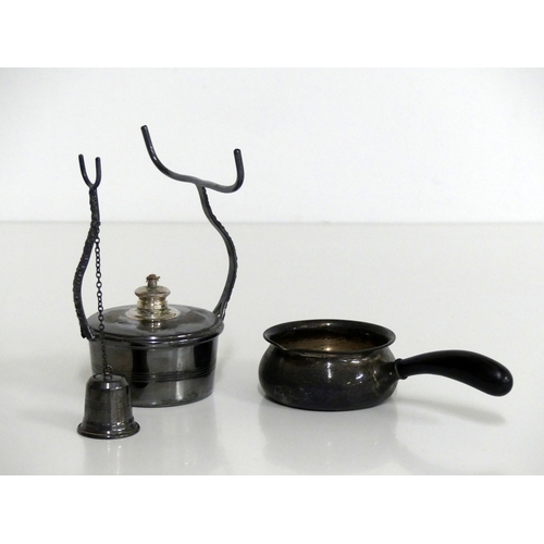 1 - A Silver Plated P.H.V. Brandy Warming Set and another Warming Vessel