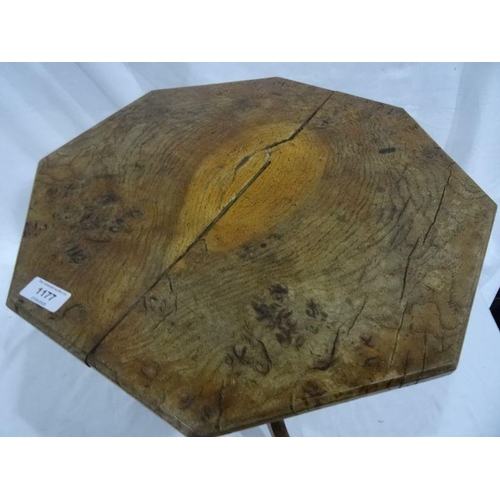 1177 - Late 18th/early 19th century octagonal side table with burr oak top, on turned pedestal support to t... 