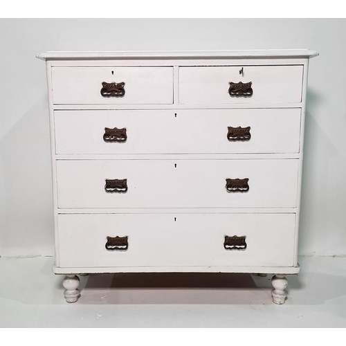 1184 - Early 20th century white painted chest of two short over three long drawers, turned feet, 102cm x 10... 