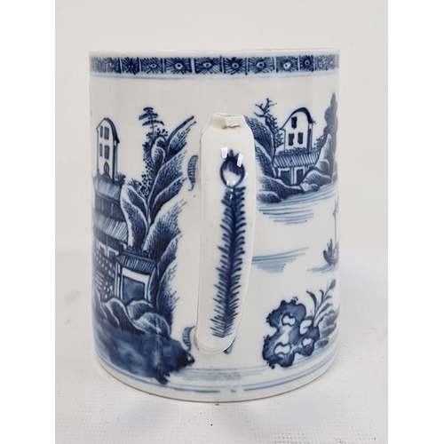 132 - 19th century Chinese porcelain mug, cylindrical with figures in lakeside landscape painted in underg... 