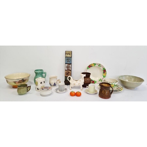 15 - Mixed collection of studio ceramics to include jug, vase and candle holder wall plaque, a part potte... 