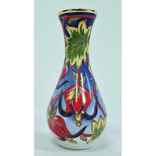 157 - Moorcroft enamel miniature vase, decorated with fuschia, baluster shape, initialled RDR to base, dat... 