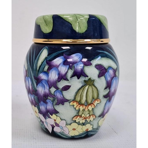 158 - Moorcroft miniature enamel vase and cover, allover decoration of spring flowers including bluebells ... 