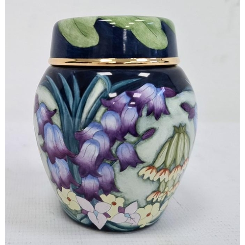 158 - Moorcroft miniature enamel vase and cover, allover decoration of spring flowers including bluebells ... 