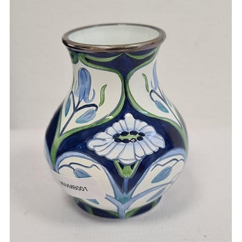 161 - Moorcroft miniature enamel vase, baluster-shaped, blue ground with bluebell and daisy decoration in ... 