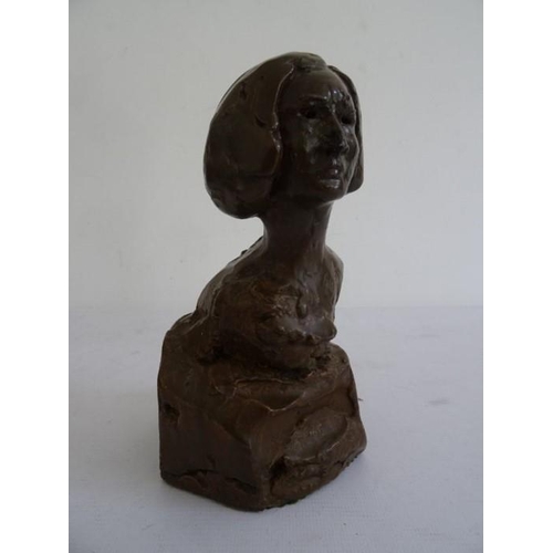 170 - Maurice Juggins (1934-2014) bronze effect bust of Edith Sitwell, monogrammed and titled on base, 18c... 