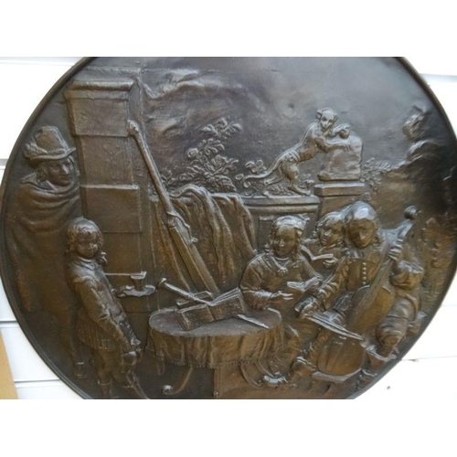 188 - Wall plaques of bronze effect relief,  depicting 18th century gentlemen playing musical instruments ... 