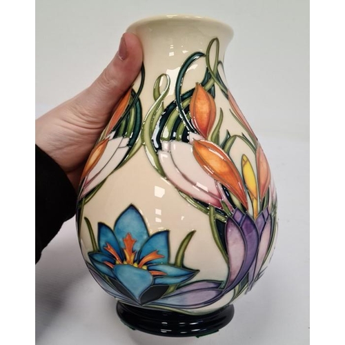 22 - Moorcroft baluster-shaped vase ‘Spring Pearl’ pattern, cream ground decorated with pink and white fl... 