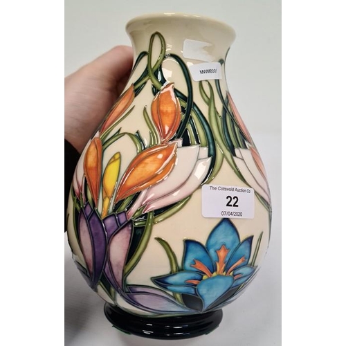 22 - Moorcroft baluster-shaped vase ‘Spring Pearl’ pattern, cream ground decorated with pink and white fl... 