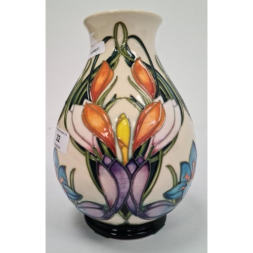 22 - Moorcroft baluster-shaped vase ‘Spring Pearl’ pattern, cream ground decorated with pink and white fl... 