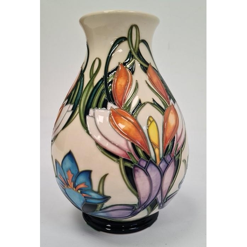 22 - Moorcroft baluster-shaped vase ‘Spring Pearl’ pattern, cream ground decorated with pink and white fl... 