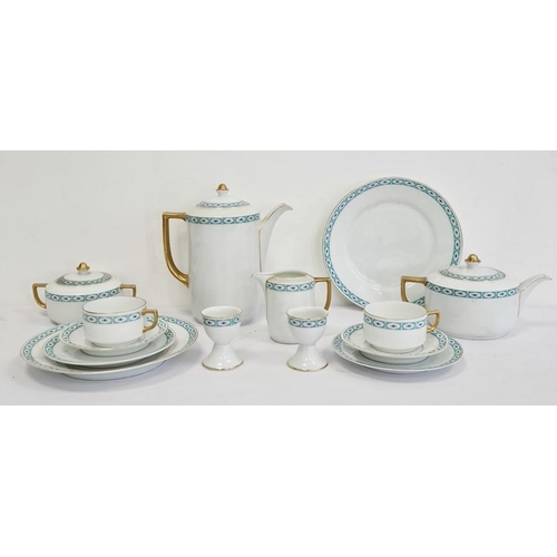 24 - Bavaria porcelain tea and dinner service with white ground and decorated in turquoise blue borders w... 