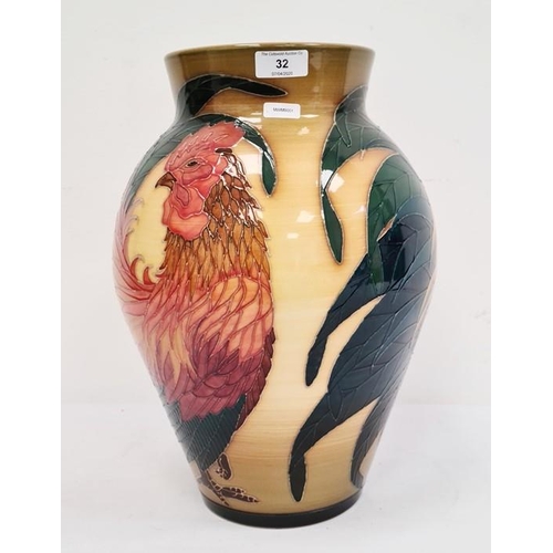 32 - Dennis Chinaworks large vase designed by Sally Tuffin, ‘Cockerel’, decorated with roosters, signed ‘... 