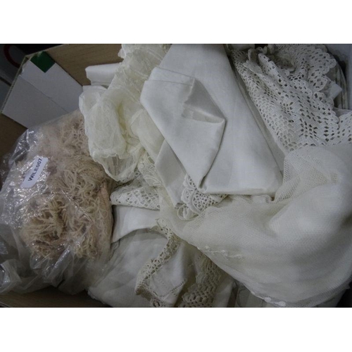 331 - Assorted vintage costume, box of brand new Pashminas in original sealed packing, assorted table line... 